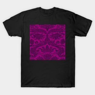 Plum Purple on Raspberry Pink Royal Medieval Damask Scrolls T-Shirt